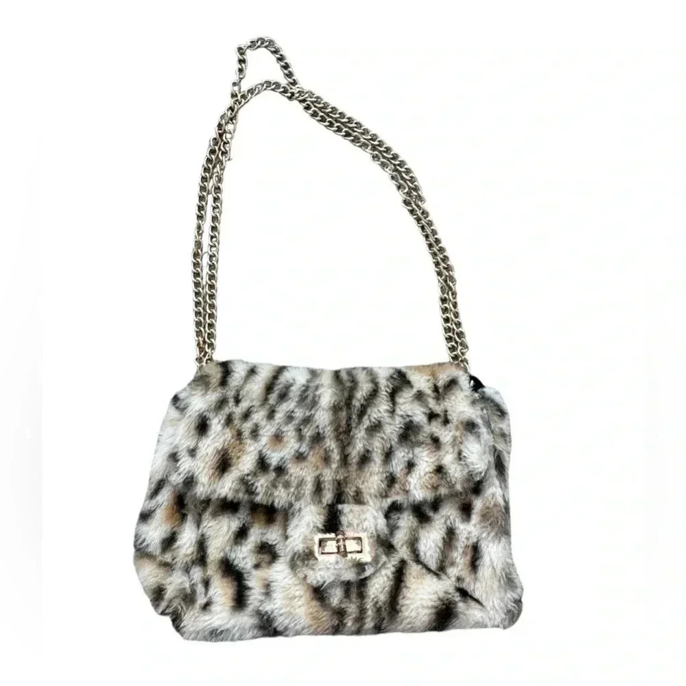 Y2K Brown Leopard Print Faux Fur Cross Body Bag